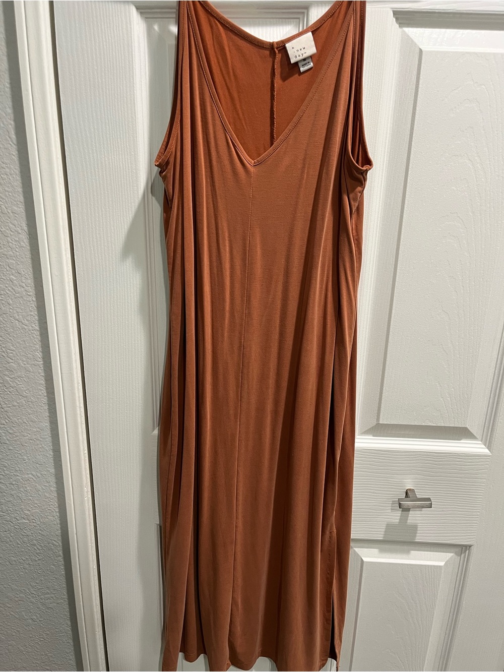 Rust Orange V-Neck Dress